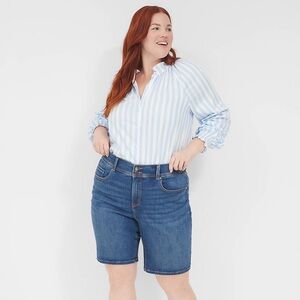 Lane Bryant Tighter Tummy High Rise Bermuda Jean Shorts Sz 28 Medium Wash